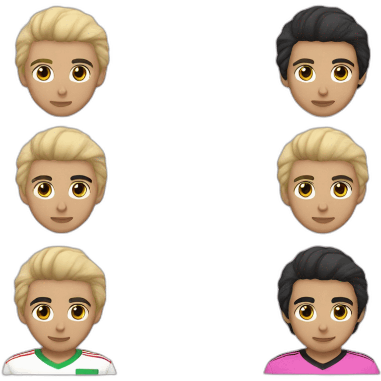 Arab boy, pink algerian football shirt, lean blonde hair on top and black hair on the sides emoji