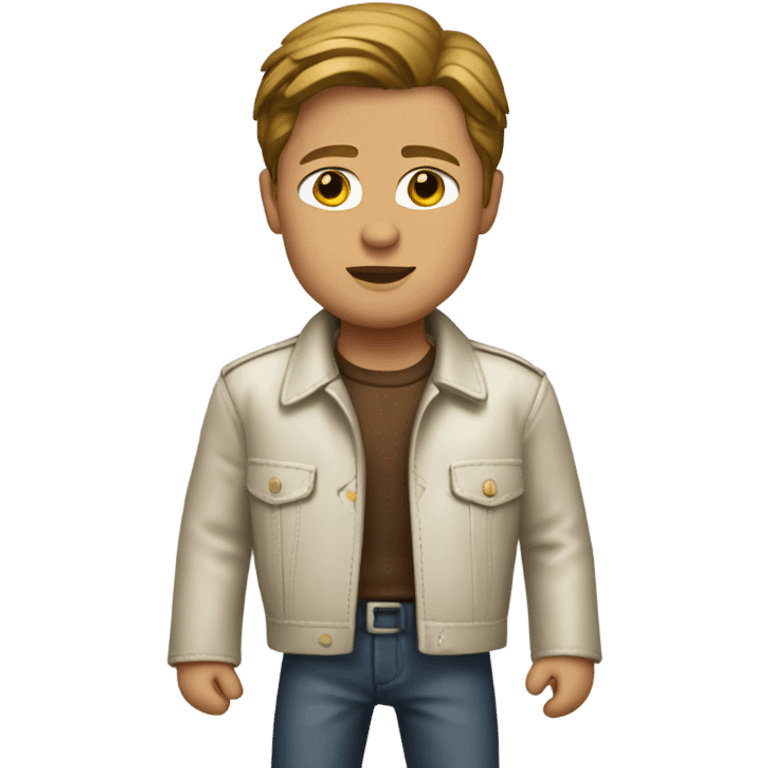 single young Brad Pitt in white shirt and brown leather jacket emoji