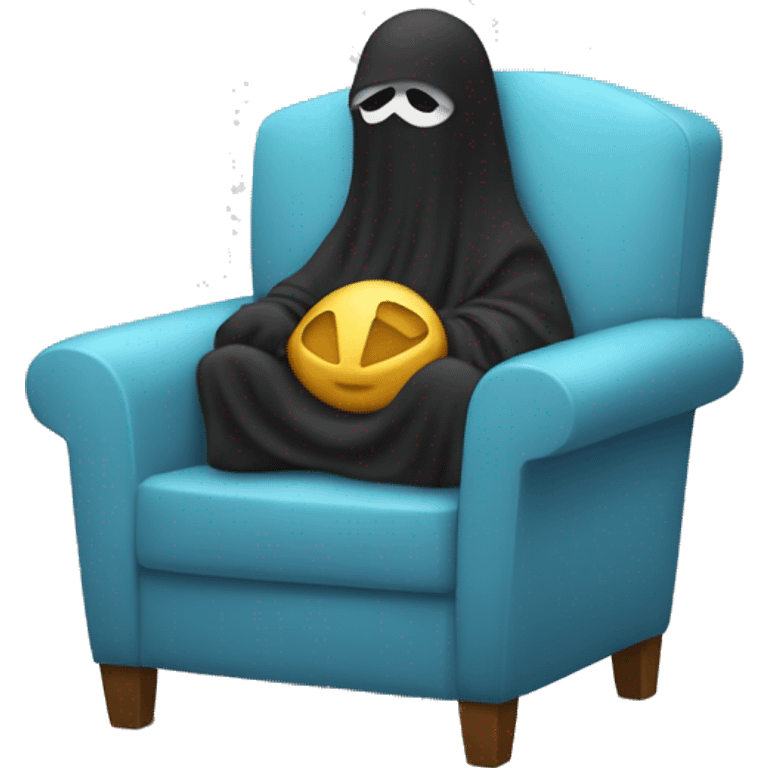 mono cubierto con una manta sentado en el sillon emoji