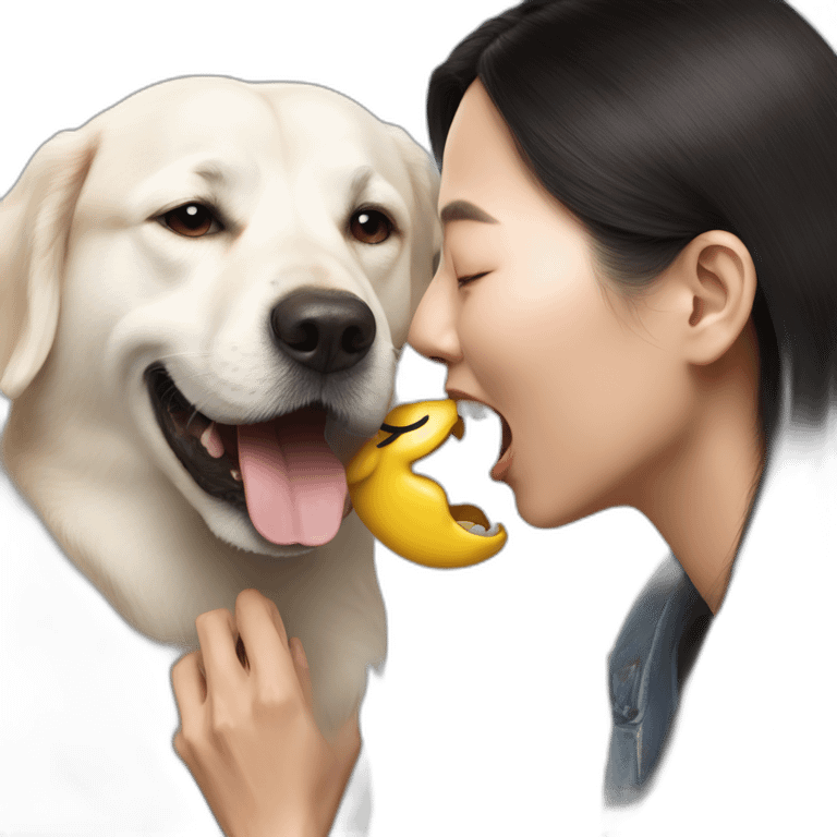 dog being licked by an asian woman emoji