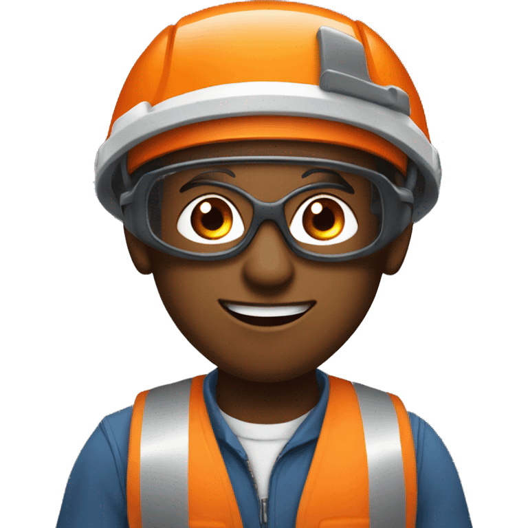 Young man with safety orange helmet, glases and earplugs emoji