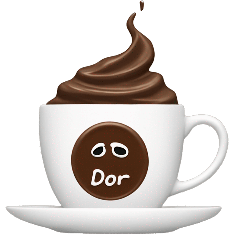 a cup of coffee with chocolate dusting that writes the word DIOR on the coffee  emoji