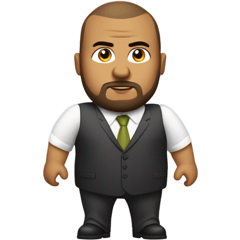 overweight olive skin man, with brown buzz cut and a stubbled beard, with a smart business man outfit on. emoji