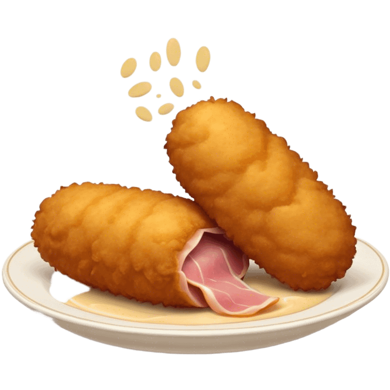 Cinematic Realistic Croquetas Dish Emoji, showcasing crispy, creamy croquettes filled with ham or chicken rendered with lifelike textures and appetizing, dynamic lighting. emoji