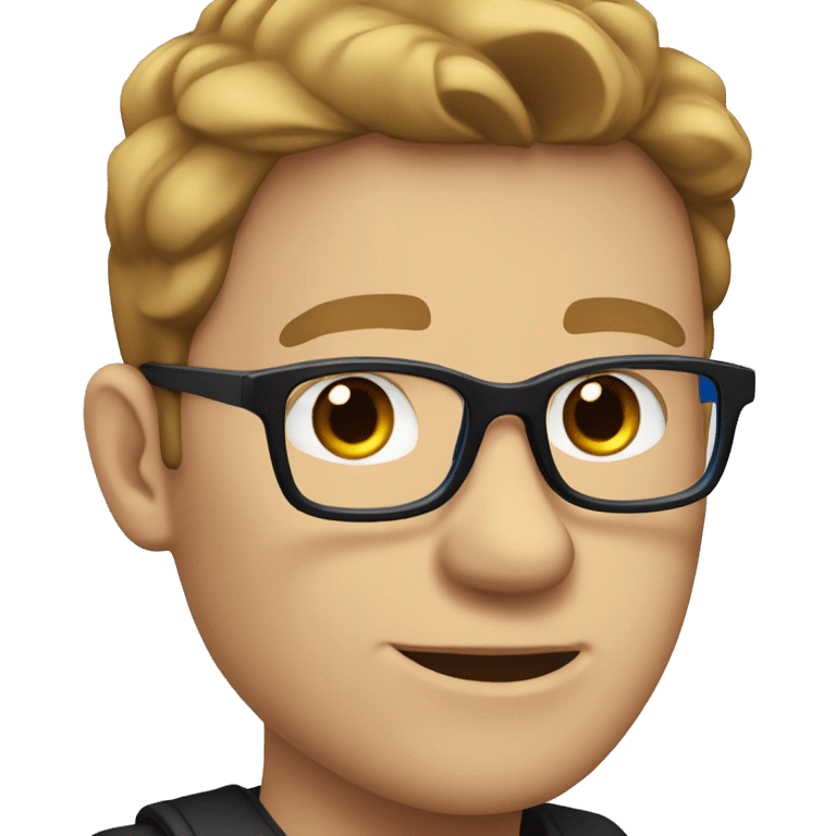 White male with brown side parting wearing glasses in a black t-shirt and blue eyes emoji