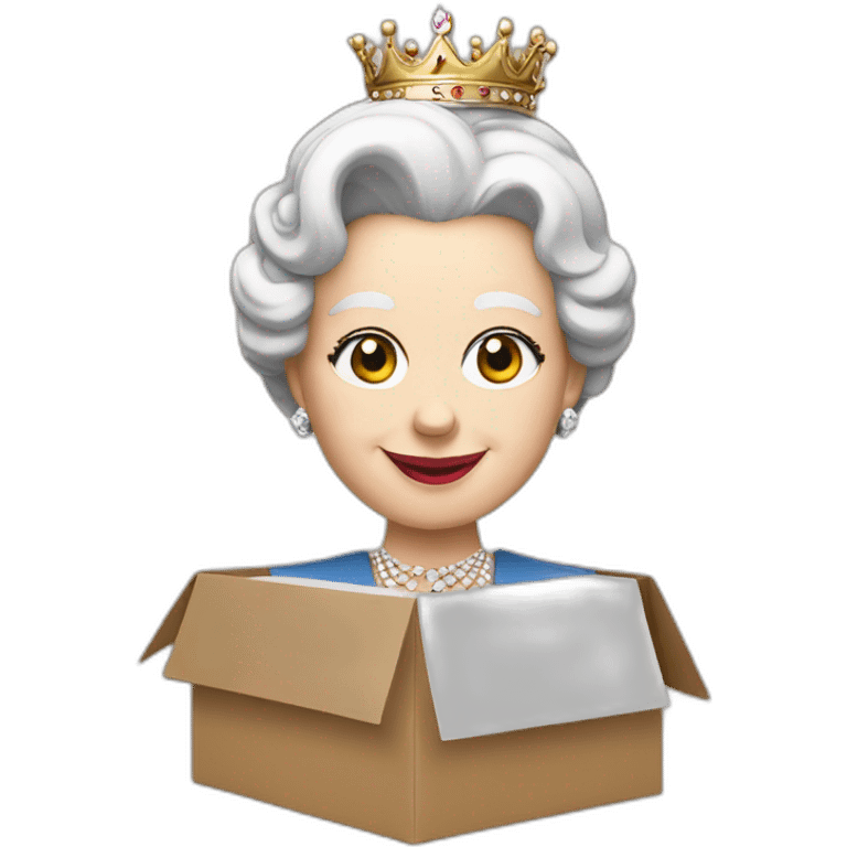 Queen Elizabeth holding a cardboard box emoji