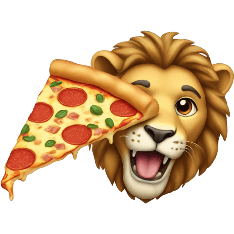 A lion eating a pizza emoji