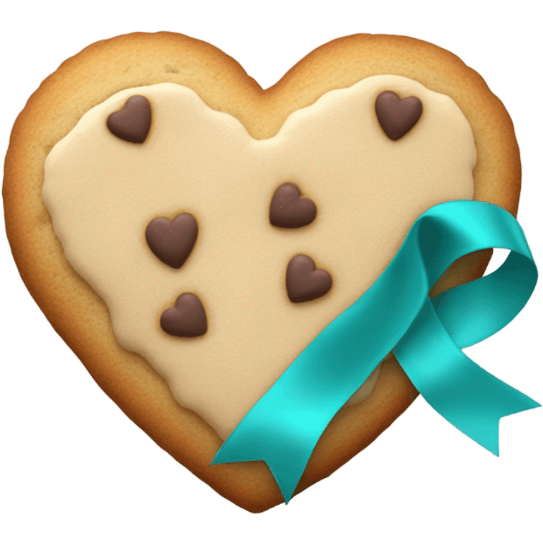 Cookie heart with teal purple ribbon loop emoji