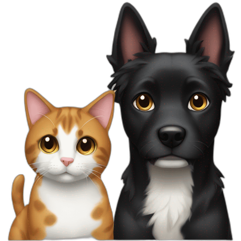 black dog next to calico cat emoji