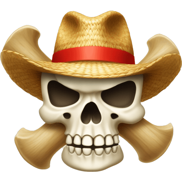 a bone-cross behind a jolly roger with a straw-hat and the band around the straw-hat is red emoji