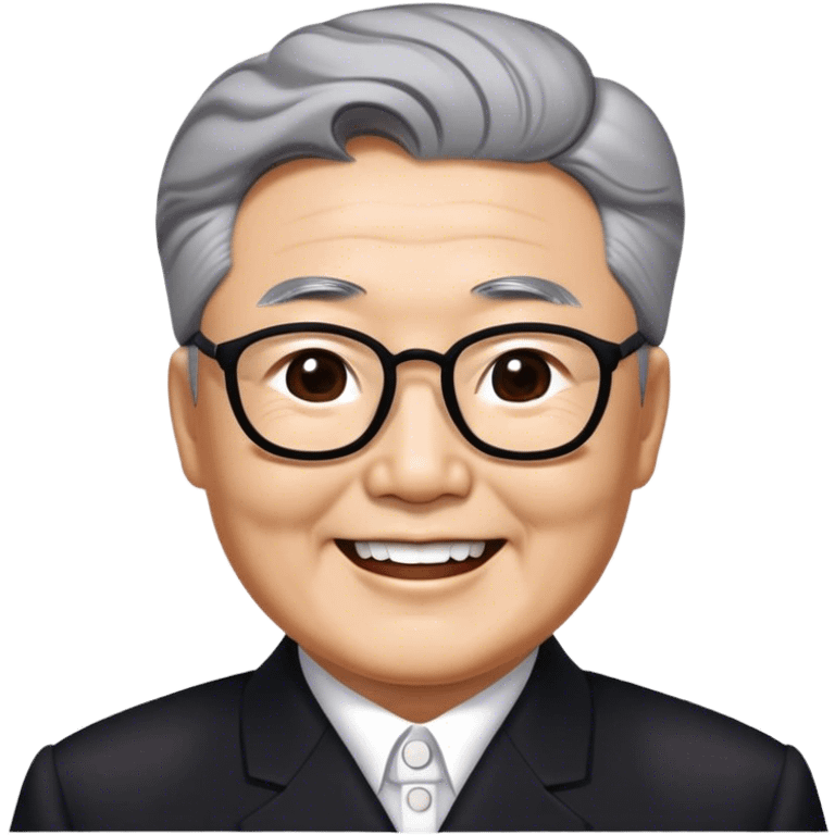 Happy Grey haired Kim il sung wearing black emoji