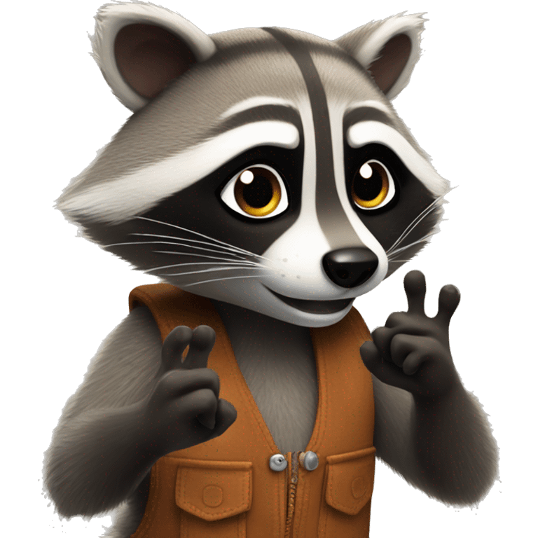 The raccoon waves his paw and greets emoji