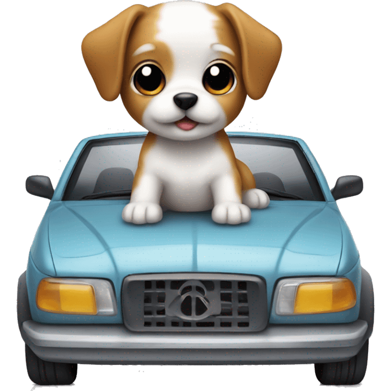 Tiny dog on a car emoji