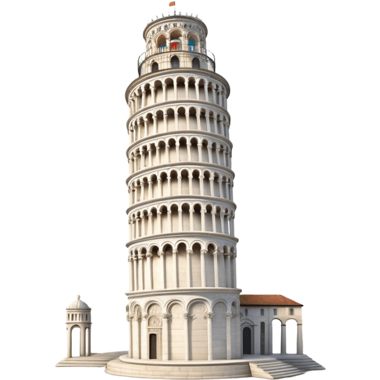 Cinematic Realistic Leaning Tower of Pisa Landmark Emoji, showcasing the iconic medieval tower with intricate stonework rendered with dynamic lighting and detailed textures. emoji