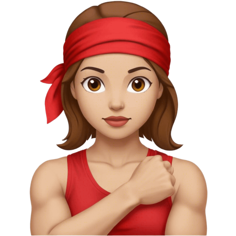 Light skin and brown hair with red bandana Rosie the Riveter shows biceps emoji