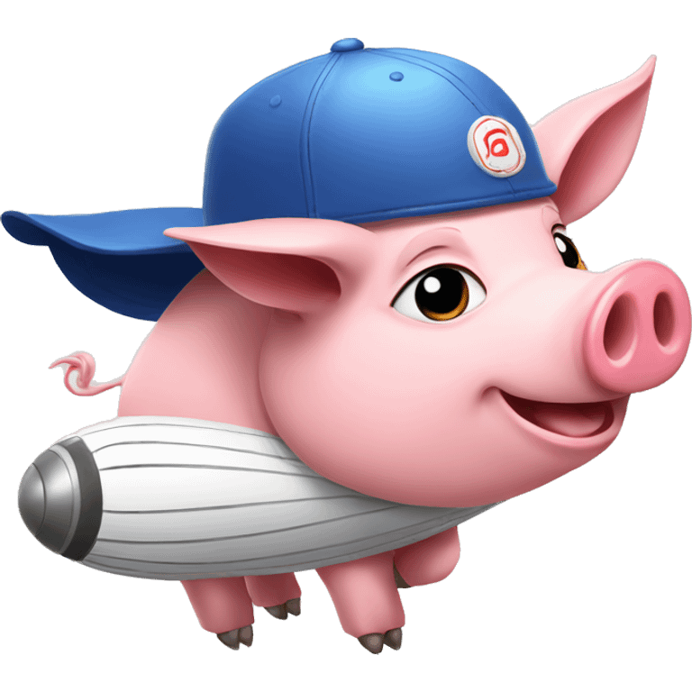 pig wearing baseball hat in rocket ship emoji