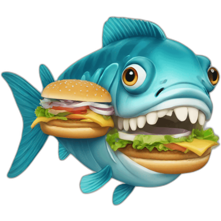 Fish eating burger emoji