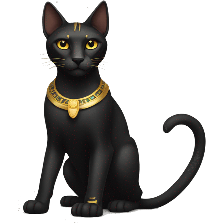 Black Egyptian Cat with Golden Anubis-Rings and yellow markings. Full body emoji