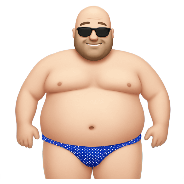 Fat bald guy wearing polka dot bikini top in bath emoji