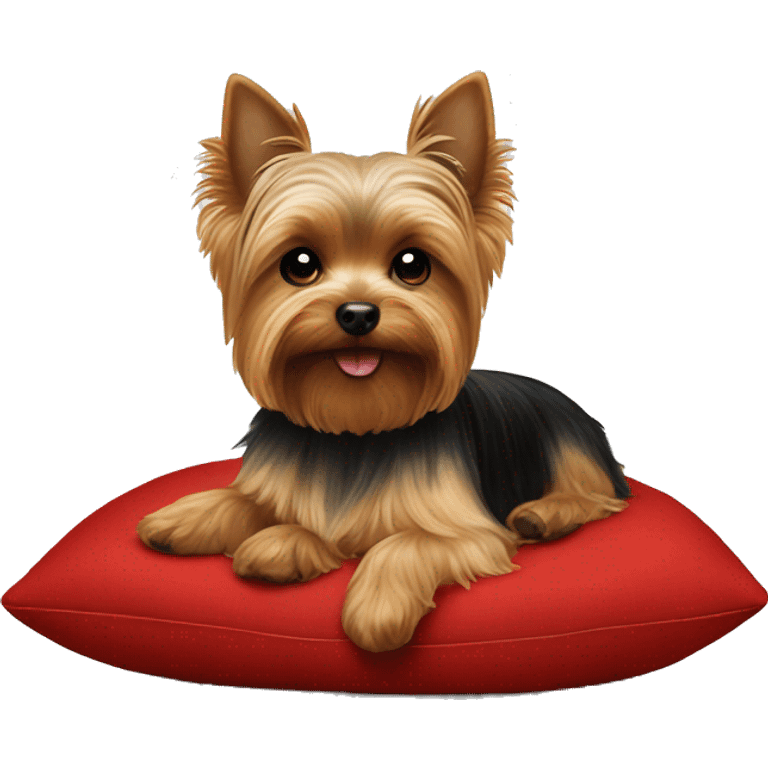 Yorkie on the red pillow emoji