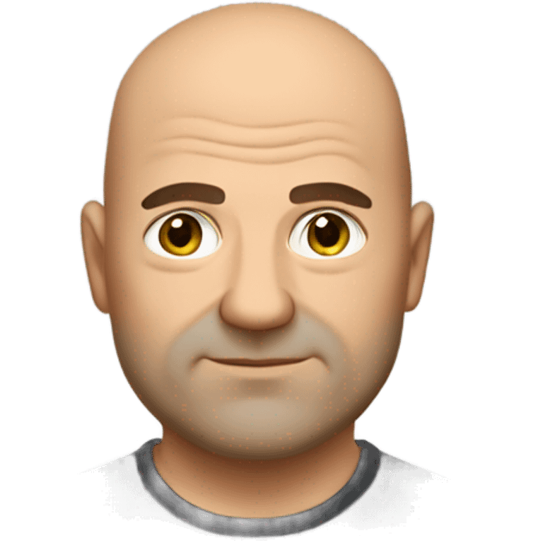 A slightly overweight middle-aged Italian man with olive-toned skin with bald hair and no facial hair. He is wearing a sleek black smart shirt, casually unbuttoned at the top. emoji