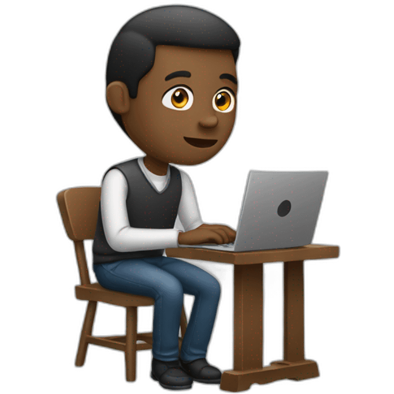 a black man with hunched back while sitting on a cahir while using his laptop emoji