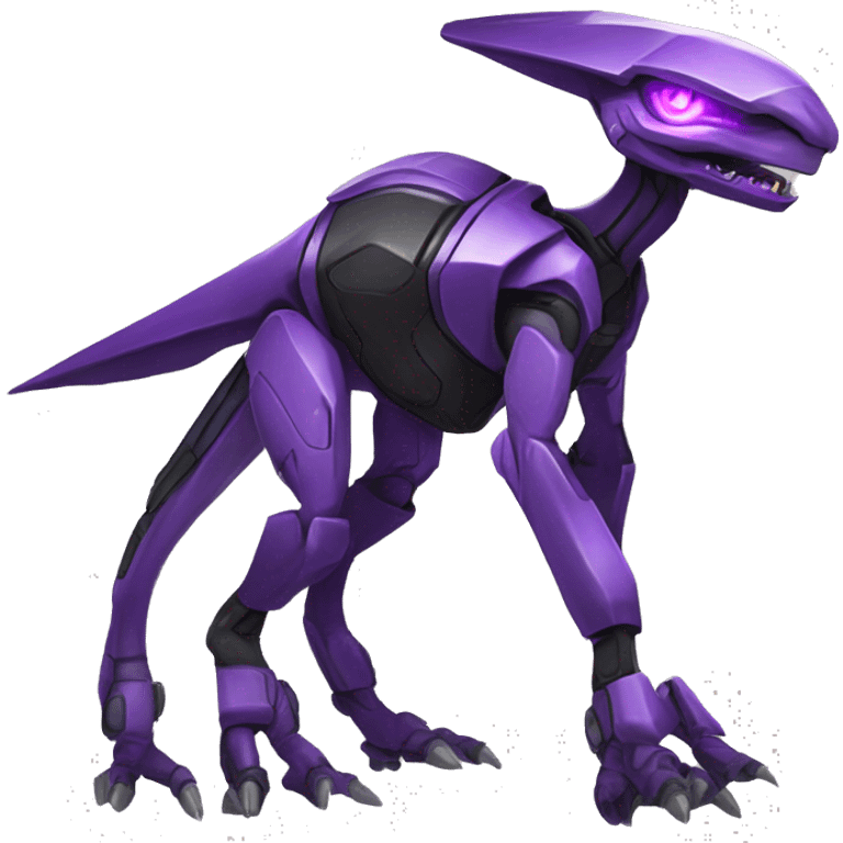 a black-purple Genesect-Raptor-Fakémon—hybrid with a futuristic visor-helmet full body emoji