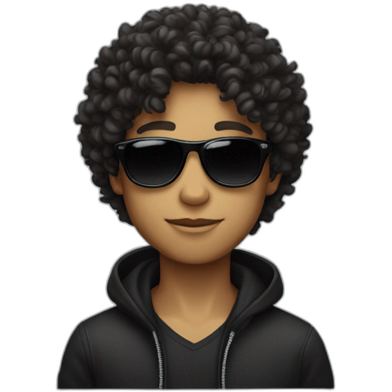 A boy with curly hair and wearing black sunglasses  emoji