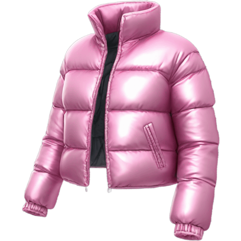 Realistic isolated side view of an open metallic pink cropped puffer jacket. emoji