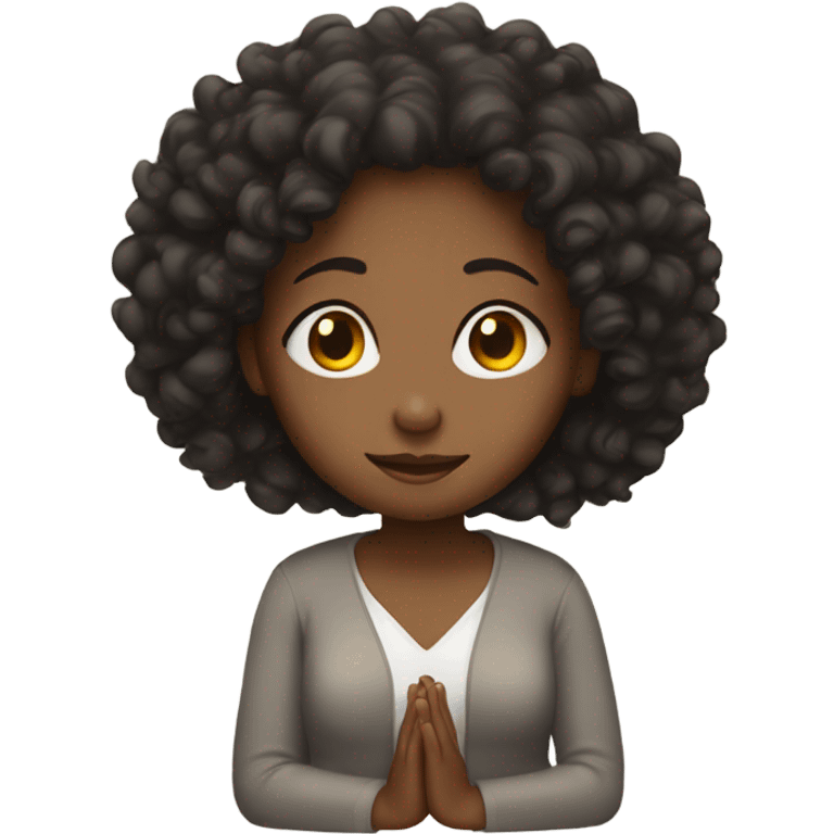 Black woman with curly hair praying emoji