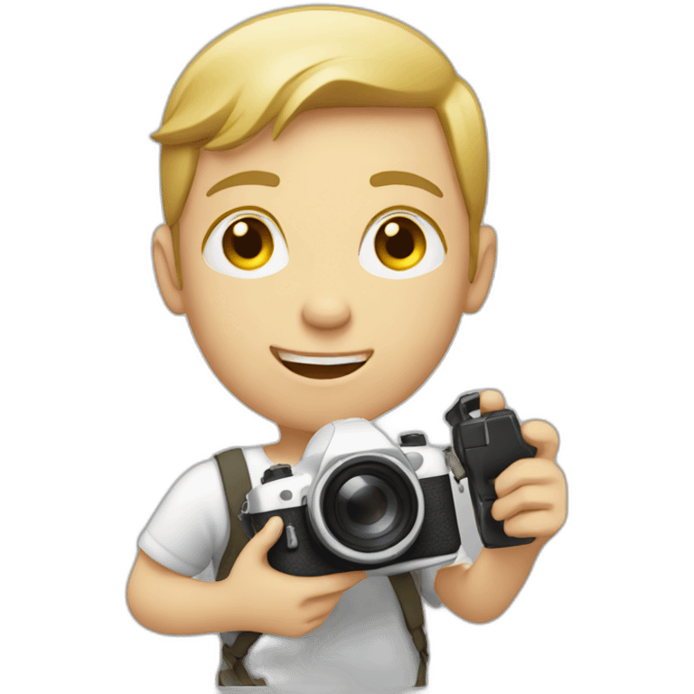 White kid holding camera emoji