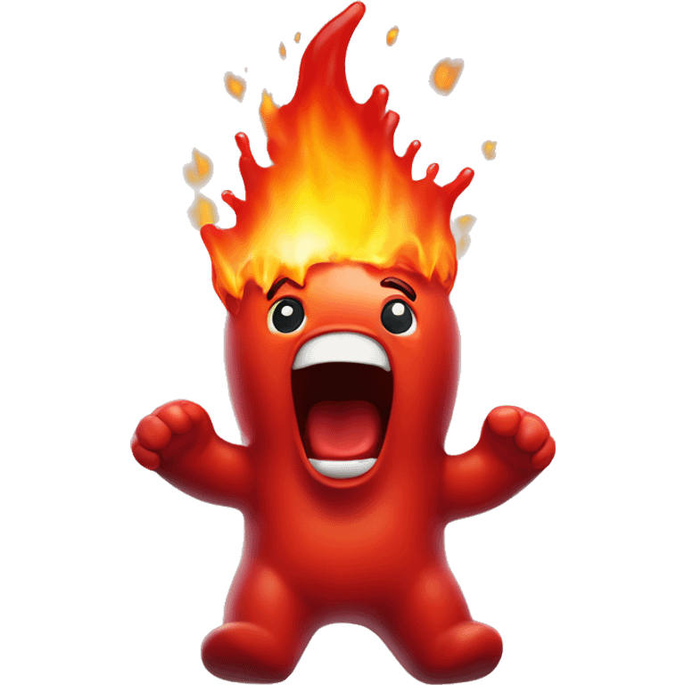 a single red gummy bear that is screaming because it is on FIRE emoji