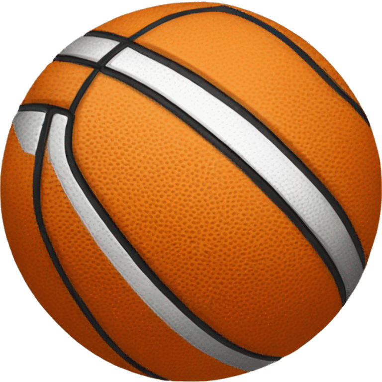 A perfect round basketball in warm orange color with characteristic black lines. In the center of the ball, there is a thin and long arrow in silver or gold color emoji