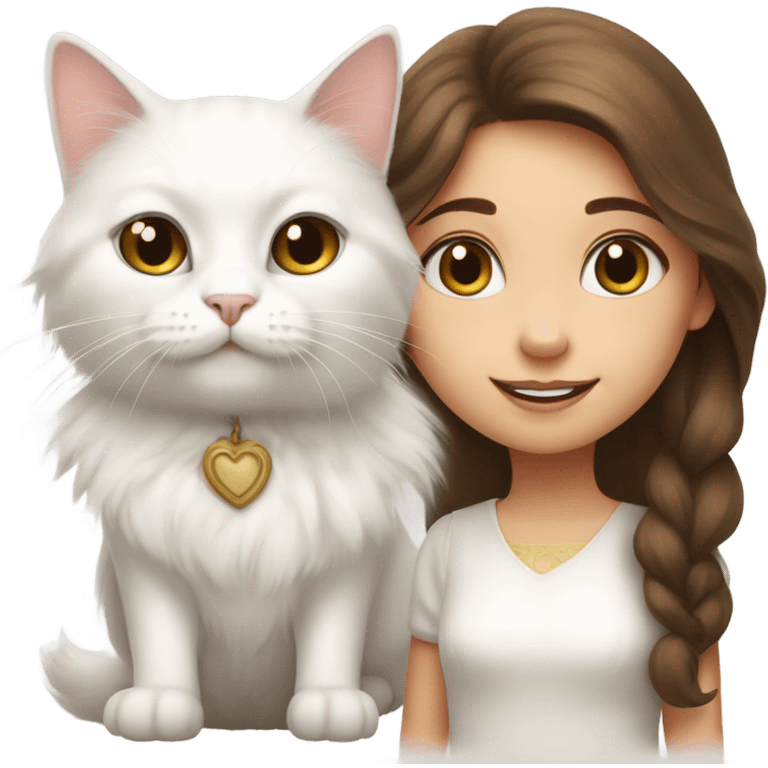 white cat with girl brown hair and white dress emoji