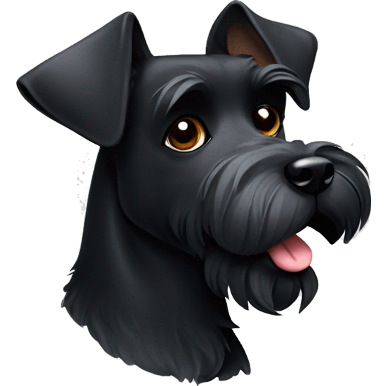 Black schnauzer with one ear up and the other one down emoji