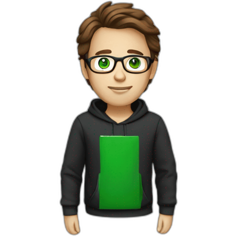 it specialist man glasses brown hair black hoodie green eyes emoji