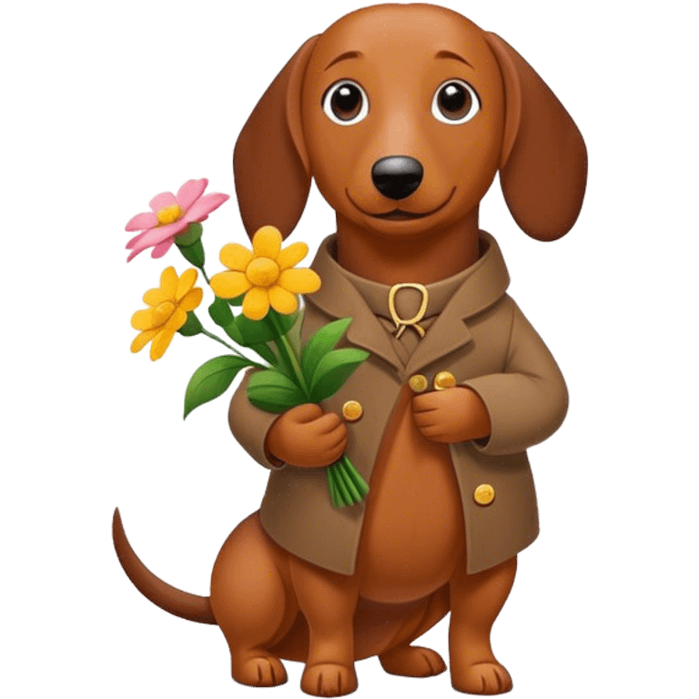 Wiener dog holding flowers ￼ emoji