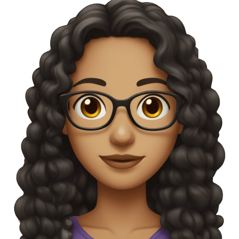 girl, big nose, long curly black hair, earrings, brown eyes, tan skin, freckles, glasses emoji