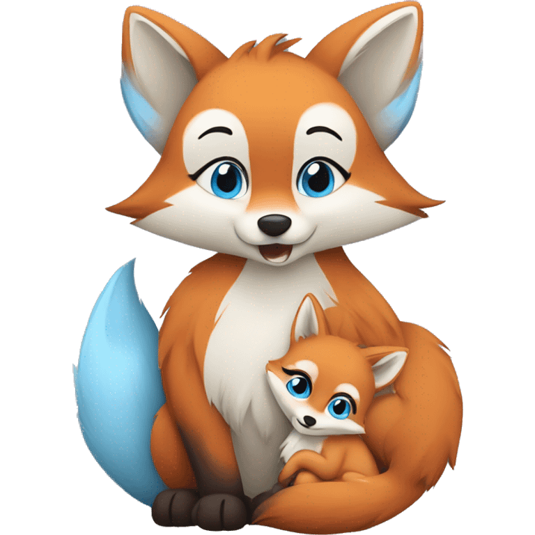 Cute Mom Fox whit baby blue fox emoji