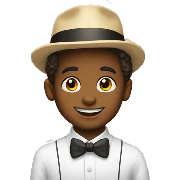 smiling boy in hat and bow tie selling doughnuts  emoji