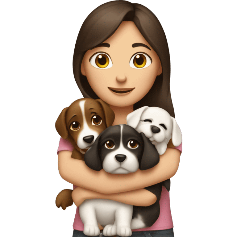 One brunette girl hugging 4 dogs  emoji