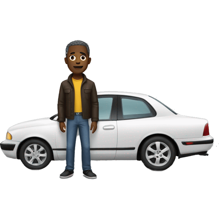 black man standing over a car emoji