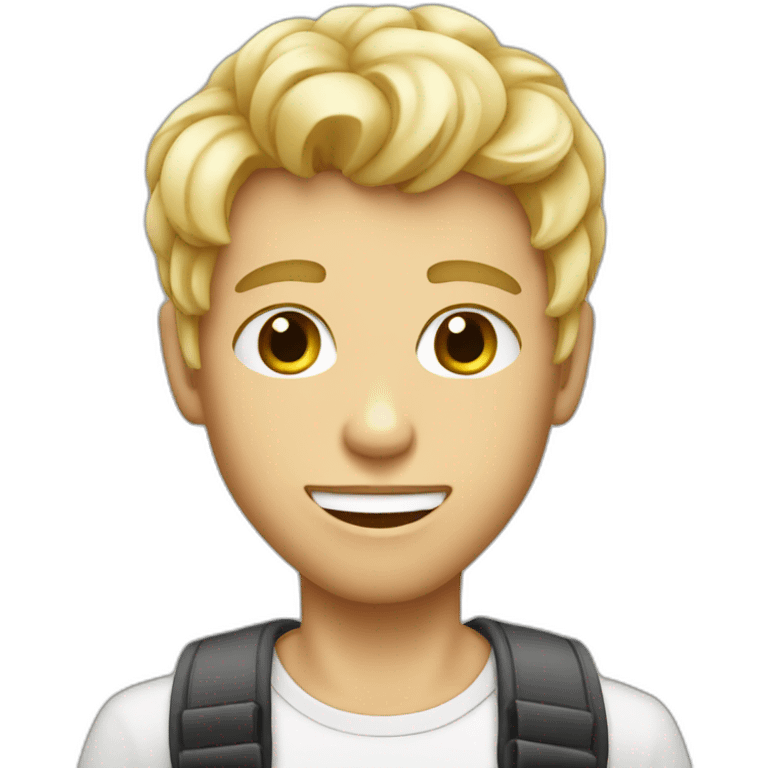 a blonde cute guy eating vegan emoji