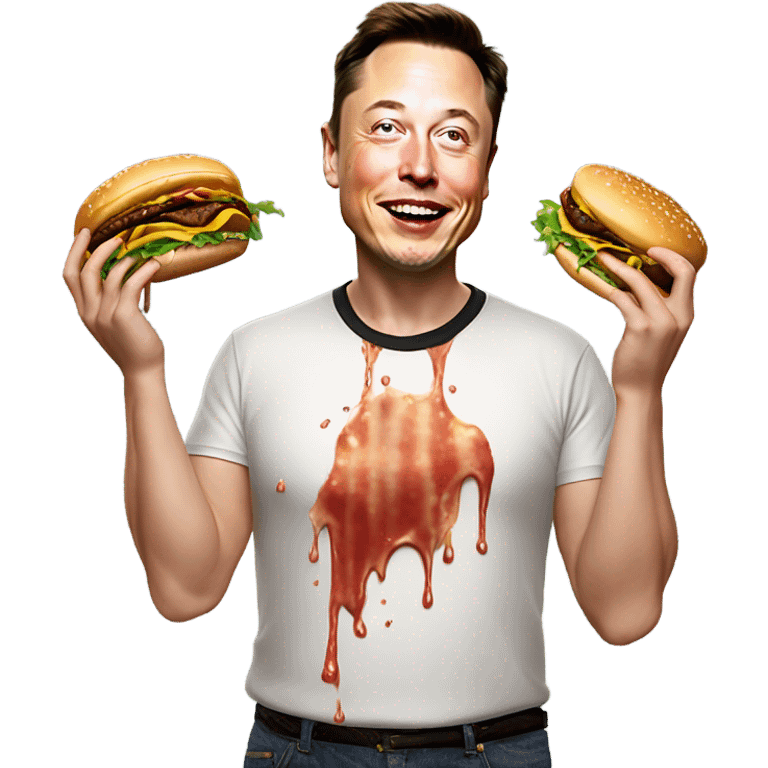 Photo realistic, Elon Musk eating super sloppy wet, hamburger meat super messy at the beach by the pool emoji