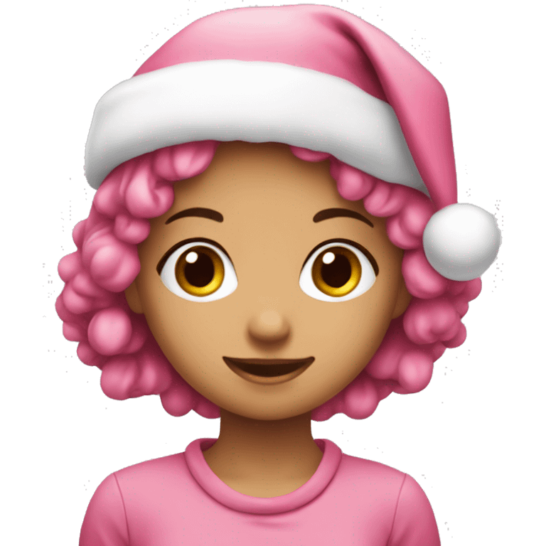 a cute girl with  pink christmas hat emoji