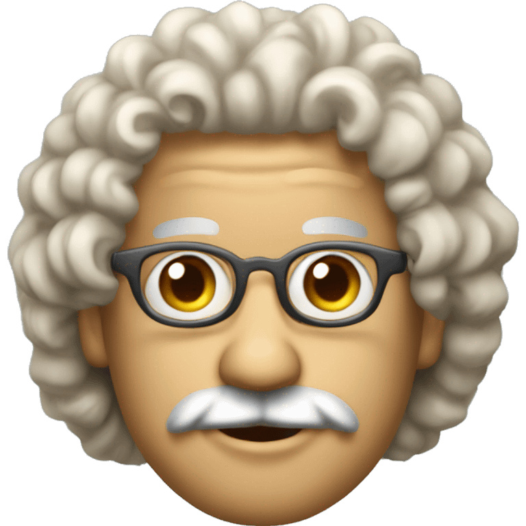 Draw an AI bot robot that will generate articles based on algorithms. The hairstyle should be like Albert Einstein's with curly hair to it. emoji