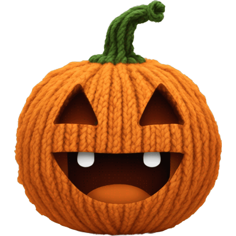 cartoon pumpkin made of fuzzy yarn with a cute scary face  emoji