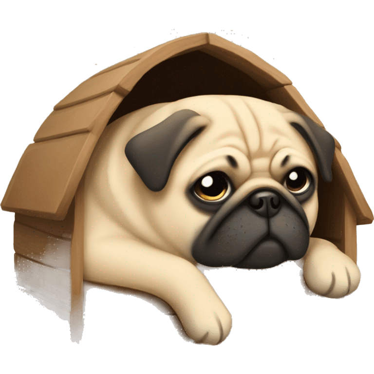 a pug sleeping in doghouse emoji