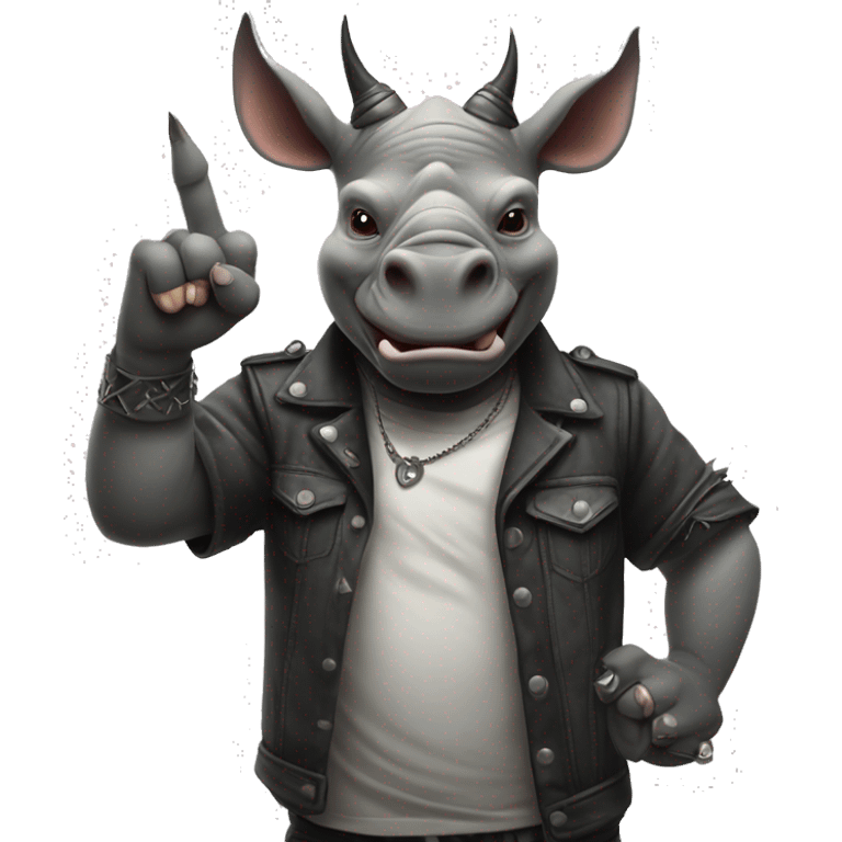 Rhino metalhead giving “the horns” hand sign emoji