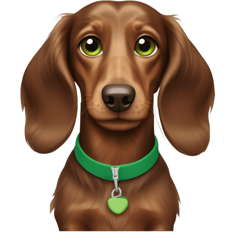 Brown longhaired dachs with green eyes and Brown nose skiing emoji